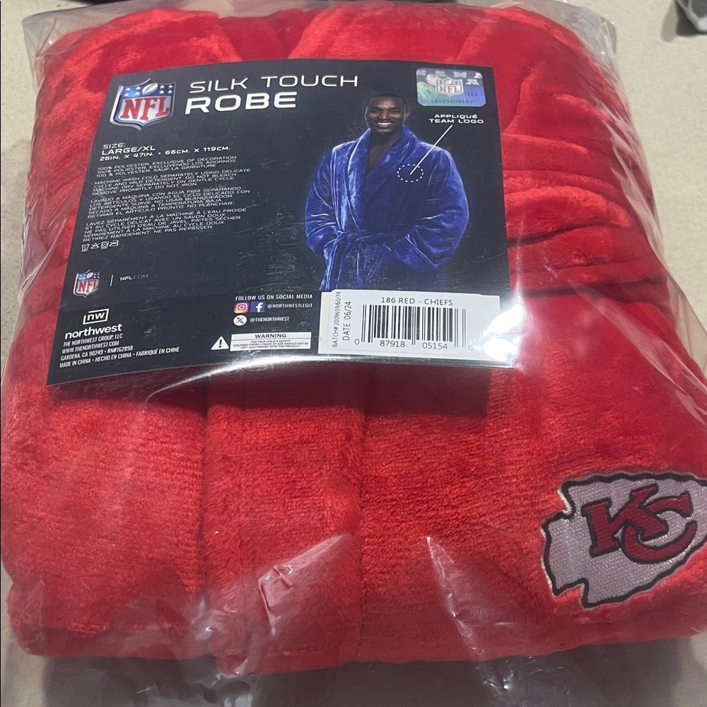 Kansas City Chiefs NFL Silk Touch Robe Red New In Bag